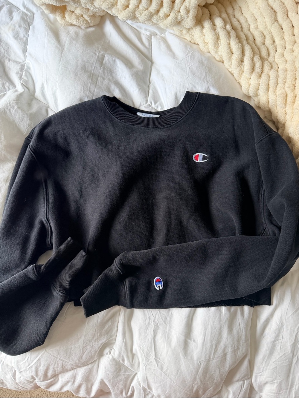 Champion Black Crewneck Sweatshirt with Embroidered C Logo